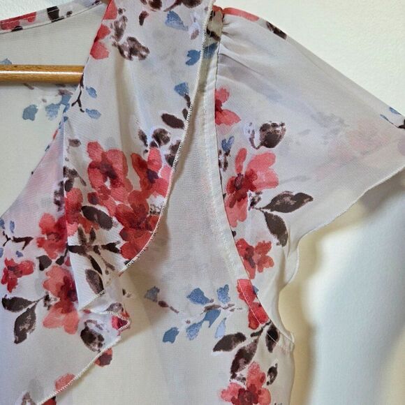 EUC MAURICES FLORAL V NECK ELASTIC WAIST TOP SIZE LARGE - Picture 4 of 16